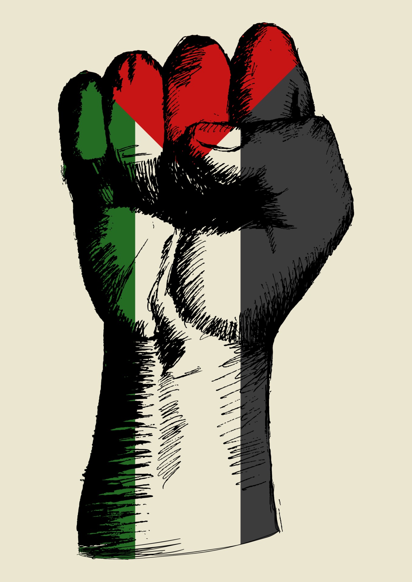 Sketch of a Rising Fist Resembling Palestine Flag